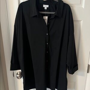 J. Jill Women’s Plus Black Casual Button Down Long Tunic Shirt  Size 3X NWT